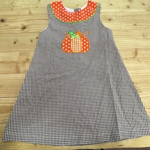 Lil Cactus Girl's 4T Brown Gingham Check‎ Pumpkin Applique Dress Fall